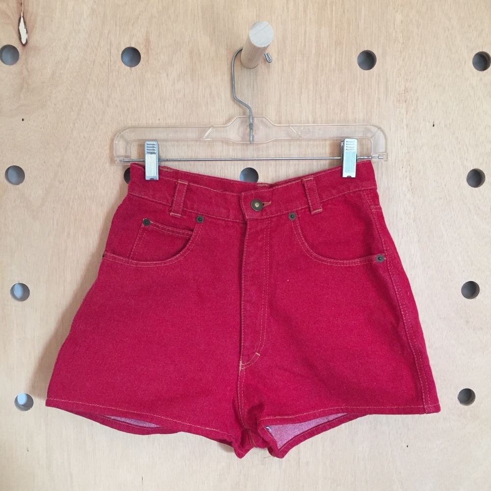 Red high waisted shorts